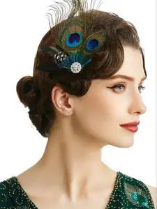 1pcs Fascinator Butterfly Peacock Feather Hair Clip Pins with Rhinestones,Feather Hair Clip Pin Bridal Wedding Dance Party Hair Accessory