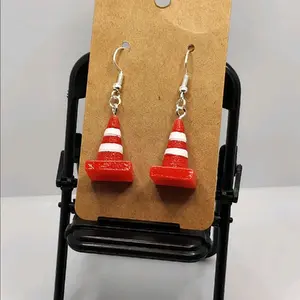 Playful Hand Painted Construction Cone Earrings for Quirky Style Unisex Lightweight Caution Cone Design Gag Gift Jewelry