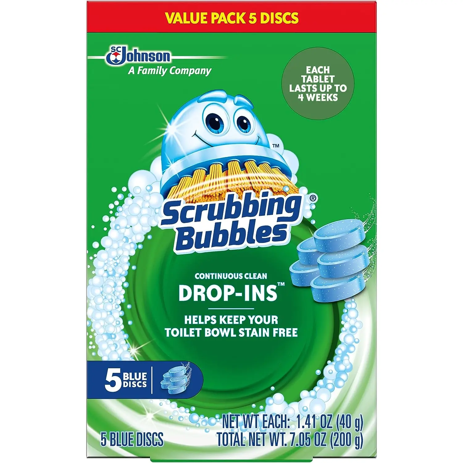 Scrubbing Bubbles Toilet Bowl Tablets, Continuous Clean Toilet Drop in Discs, Each Tablet Provides 4 Weeks of Protection against Stains and Build Up, 5 Count (Pack of 1) SC Johnson