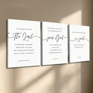 3 Pcs/Set Wooden-Framed Canvas Painting, Christian Bible Verse Triptych Canvas Wall Art, Minimalist Black & White Scripture Print for Living Room, Bedroom, Office Decoration, Modern Home Decor, Fashion Artistic Ornaments, Artwork