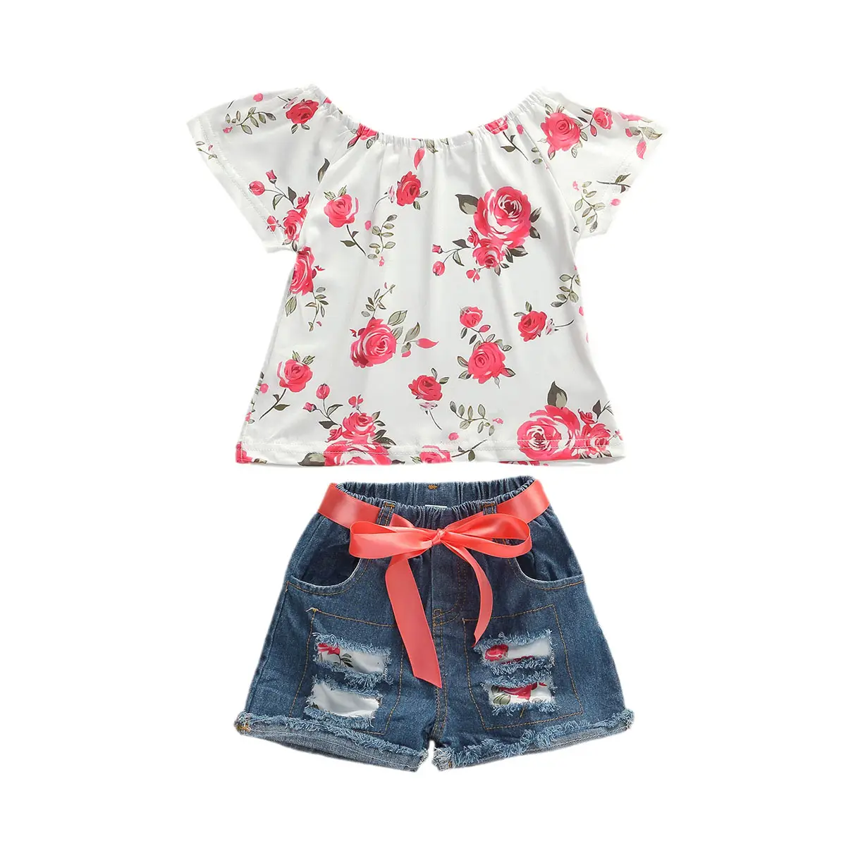 Canrulo Toddler Baby Girl Denim Shorts Set 1T 2T 3T 4T 5T 6T Kids Floral Tops and Short Pants 2Pcs Summer Outfits Clothes