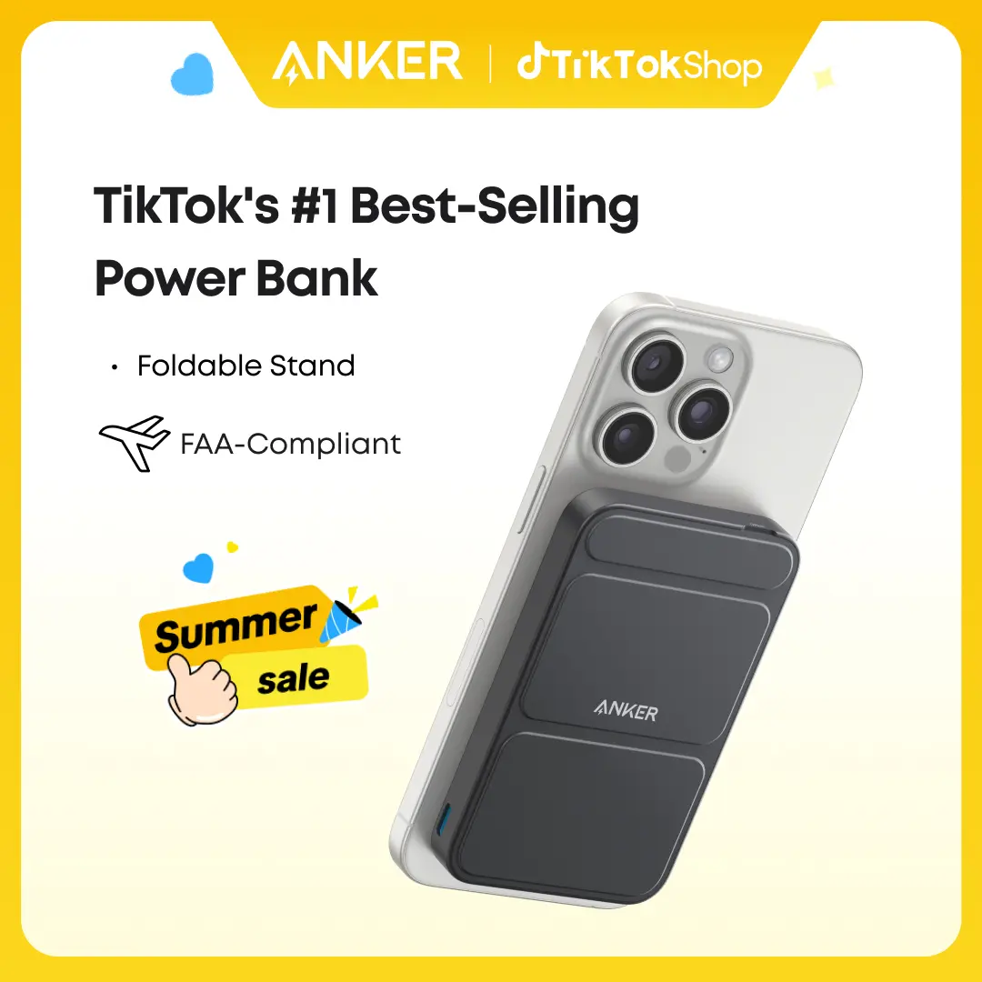 【Magnetic Power Bank】Anker 5,000mAh Magnetic Power Bank, Wireless Portable Charger with Foldable Stand & Side USB-C Port, Battery Pack for iPhone 17/16/15/14/13#DealsForYouDays
