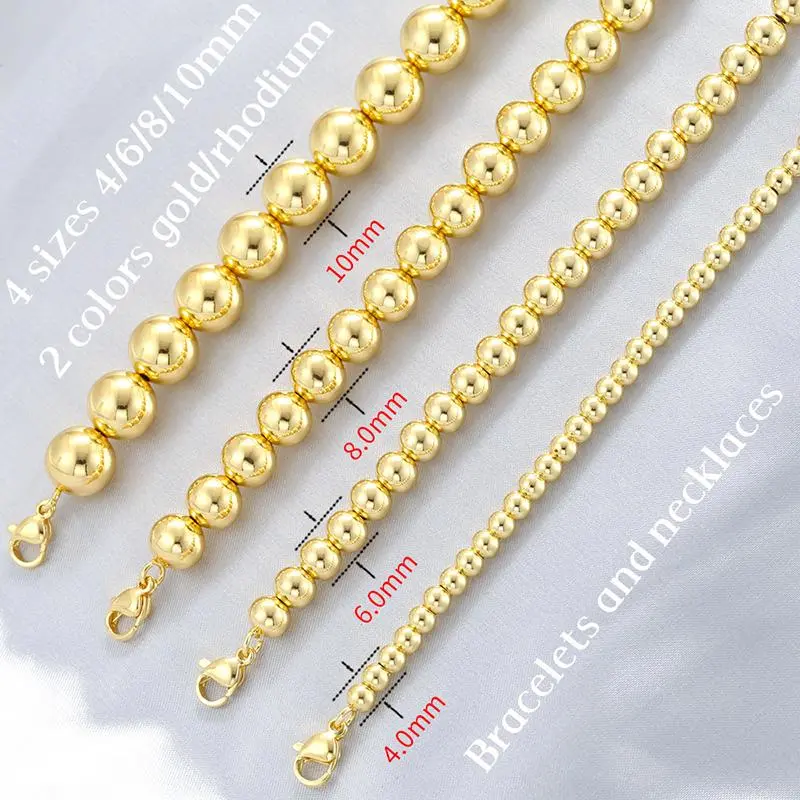 ZHUKOU 18k gold plated beaded necklace bracelet simple adjustable for men and women: VL472-VL479