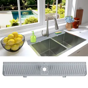 30 Inch Silicone Sink Faucet Splash Guard Mat, Kitchen Sink Splash Guard, Silicone Longer Faucet Water Catcher Mat for Kitchen, Bathroom, Farmhouse (Gray)