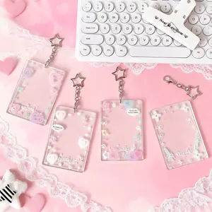 Cute Pattern Acrylic Card Holder, 1 Count Portable Clear ID Card Holder, Student Card Case, Identification Badges & Supplies, Badge Decoration