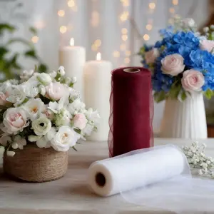 One pack of elegant burgundy and white tulle rolls (one roll each), size: 12.6*1969 inches. Suitable for all kinds of event, holiday party decorations, wedding venue setup, and is perfect for Valentine's Day. Multi-functional decorative tulle.