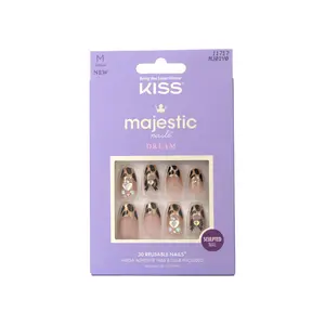 Kiss Majestic Press On Nails - Luxury High Shine Gel Nails with Jewel Design