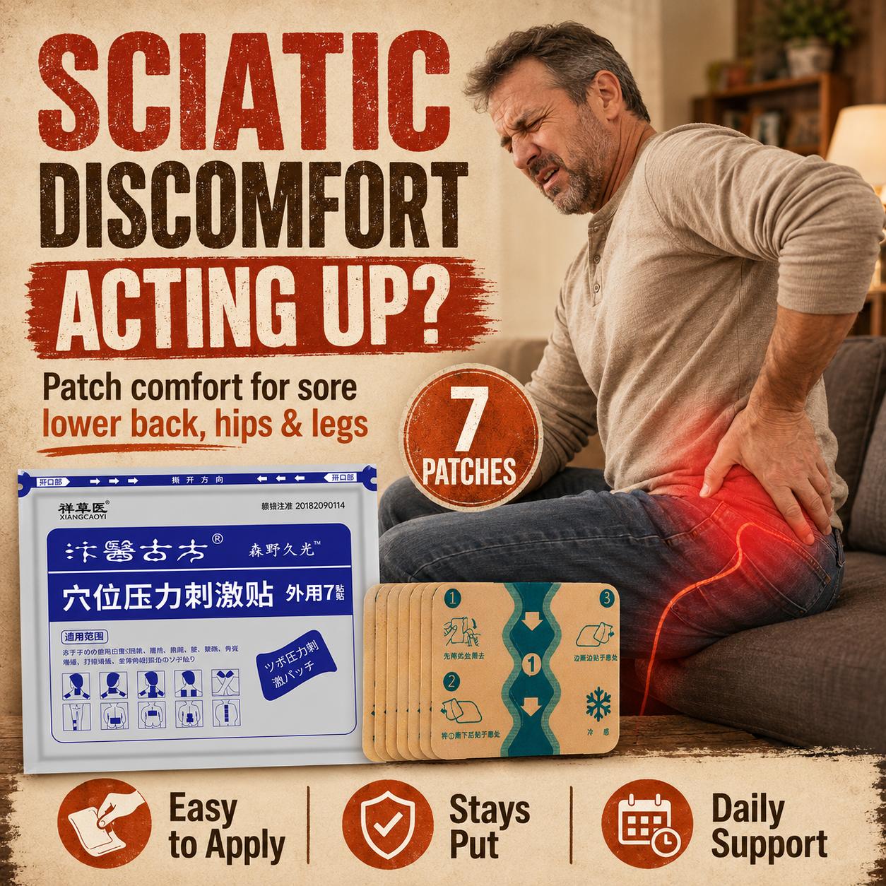 Special patch for coccyalgia (tailbone pain); relieves buttock and posterior thigh pain; plaster patch for spinal compression nerve pain.