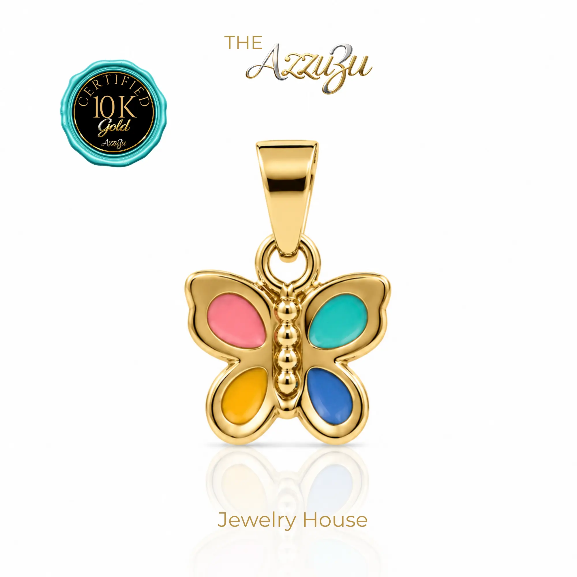 The AzzuZu 10K Yellow Gold Tiny "Multicolor Enamel Butterfly" Pendant