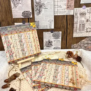 Vintage Floral Scrapbooking Paper Pad, 12-sheet Scrapbooking Paper Pad, Heavyweight Cardstock for Bullet Journaling, Collage Art, Greeting Cards