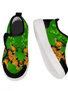 Hook-and-loop slip-on flat children's shoes.Stylish prints.Anti-collision toe cap for toe protection.Suitable for Children's Day, Independence Day, St. Patrick's Day and World Cup.Casual flat shoes, sizes 28-39.