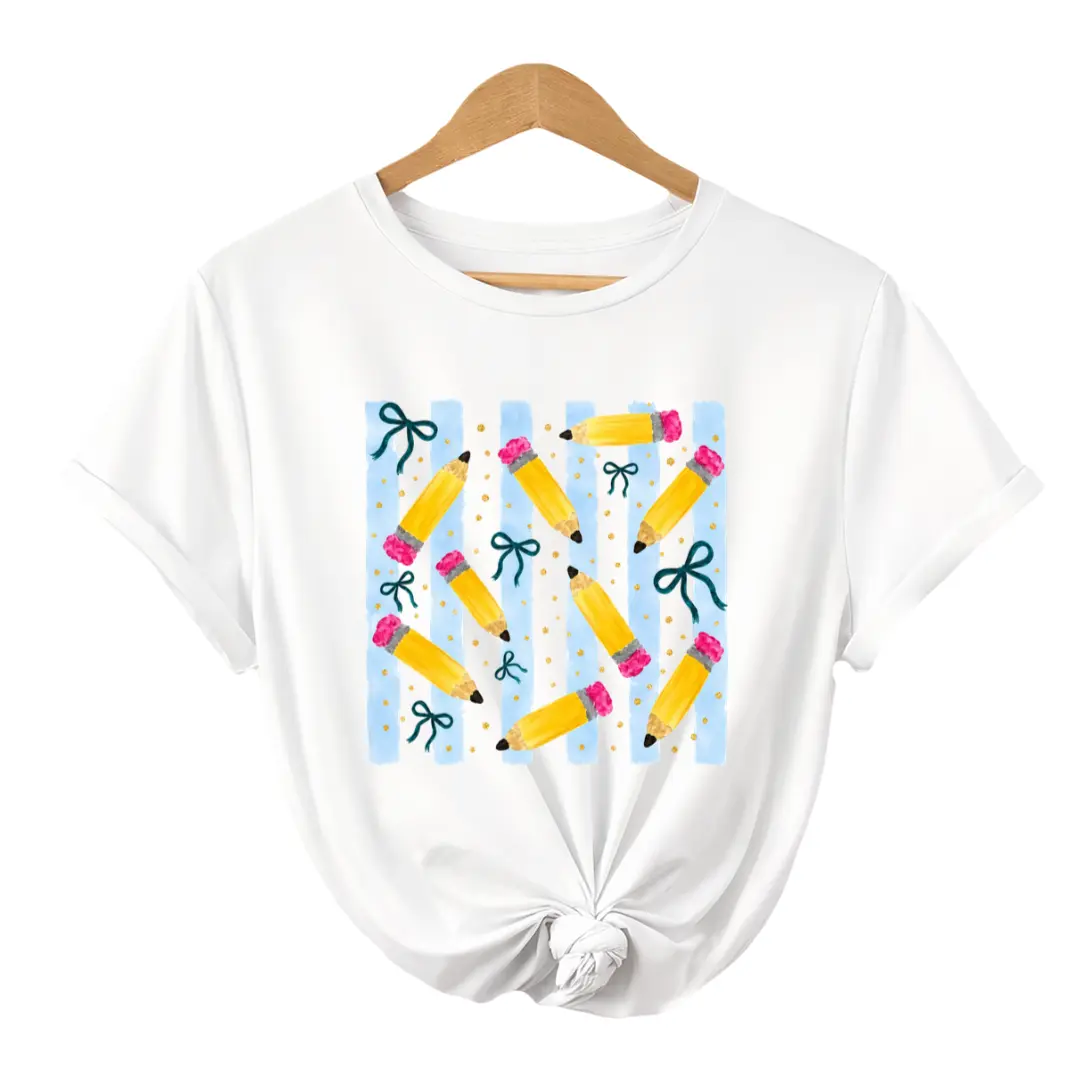 Coquette Pencil Teacher Shirt, Pink Bow Graphic Tee, Back to School T-Shirt, Teacher Appreciation Gift
