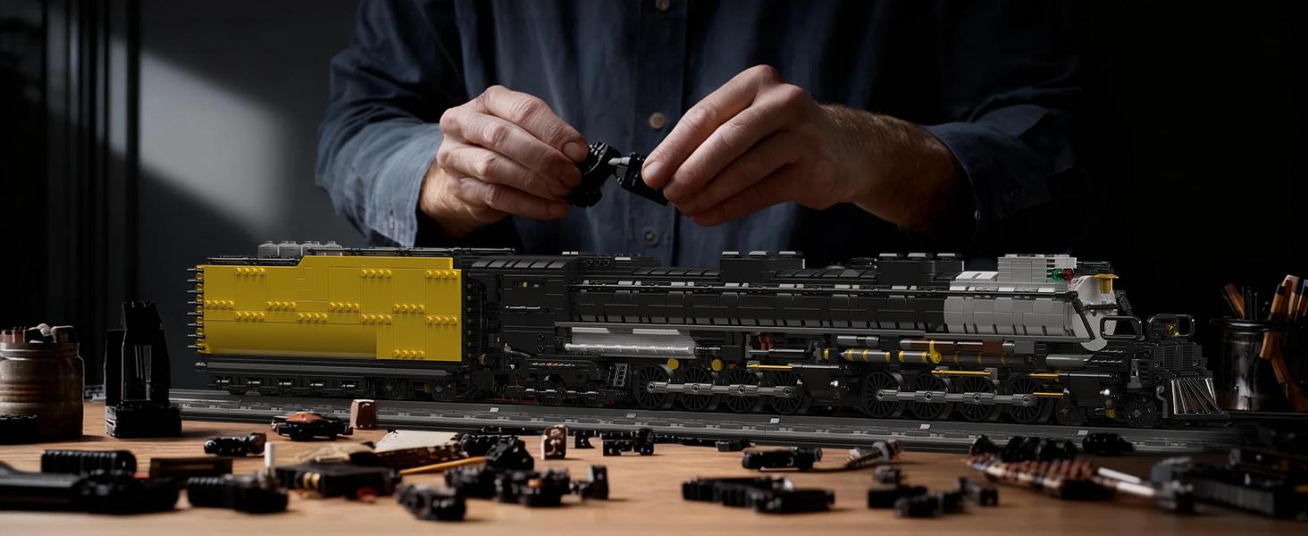 Mould King Big Boy Locomotive Building Kit with Base, Articulated Steam Locomotive Train Block Set for Adults, Scale Model for Adults Trains Lovers, Ideal Gift for Home Décor (3040 PCS)