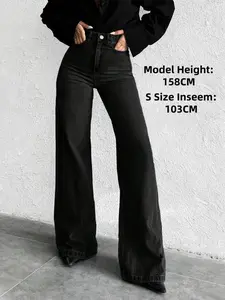 Women's Wide Leg Jeans High Waist Button Casual Denim Jeans, Fashionable Comfortable Daily Wear, Perfect for Casual Style Pants