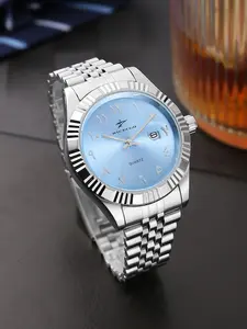 RICECGO Men's Quartz Watch Steel bracelet with distinctive engraved accents for textured appeal Quartz movement with date window The perfect choice for business elegance Stainless Steel Watches Analog Watches Quartz Wristwatch