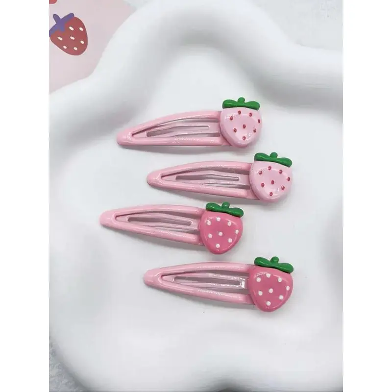 Cute Strawberry Hair Clips, 4-Piece Alloy Barrettes for Women & Girls, Fashionable Bangs Clip for Easy Party & Daily Hairstyles, Hair Clip Hairstyles