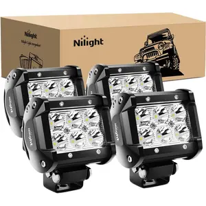 Nilight 4PCS 18W Output Spot Beam LED Pods, 1260lm Aluminum Alloy Mountable Off Road Accessories, 12V-24V Offroad Driving Fog/Work Lights for Pickup Trucks
