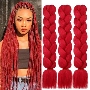 Red Braiding Hair 24 Inch 3 Packs Pre Stretched Box Braids Colorful Twist Braiding Hair Extensions Synthetic Crochet Braiding