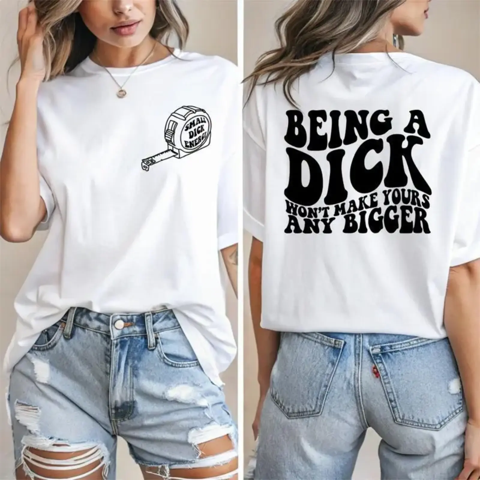 Being A Dick Won't Make Yours Any Bigger Funny Trending Graphic TShirt,Short Sleeve Casual Cotton, Crewneck