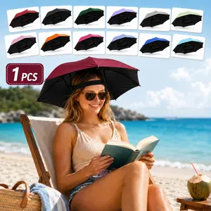 Wearable Umbrella Hat, Hands-Free Head Umbrella with Adjustable Headband, 75cm Portable Sun Shade Hat for Outdoor Activities