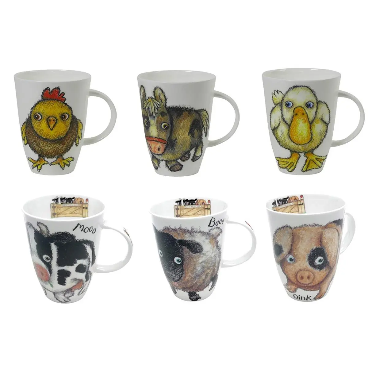 Roy Kirkham ER2338 90mm Diameter Washable Coffee Mugs - Set of 6, "Please Shut the Gate Louise" Design, 0-500 ml, 115 mm Height, Dishwasher Safe Kitchenware Drinkware for Daily Use