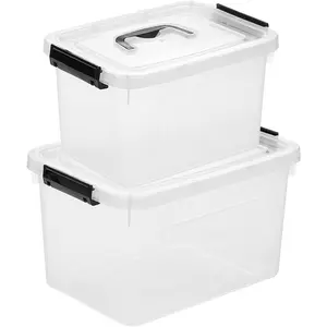 Clear Storage Latch Box/Bin 2-Pack Plastic Organizing Container with Handle and Lids (7 QT/16QT)