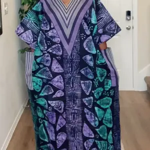 Brocade Batik with Aso Oke Trim - Purple and Teal Color Design