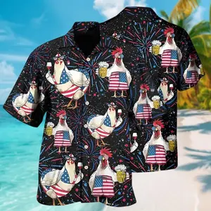 Funny Chickens Beer Hawaiian Shirt, 4th Of July Chicken America Design Tropical Short Sleeve Shirt, Summer Aloha Button Down Shirt, Gift for Him or Her