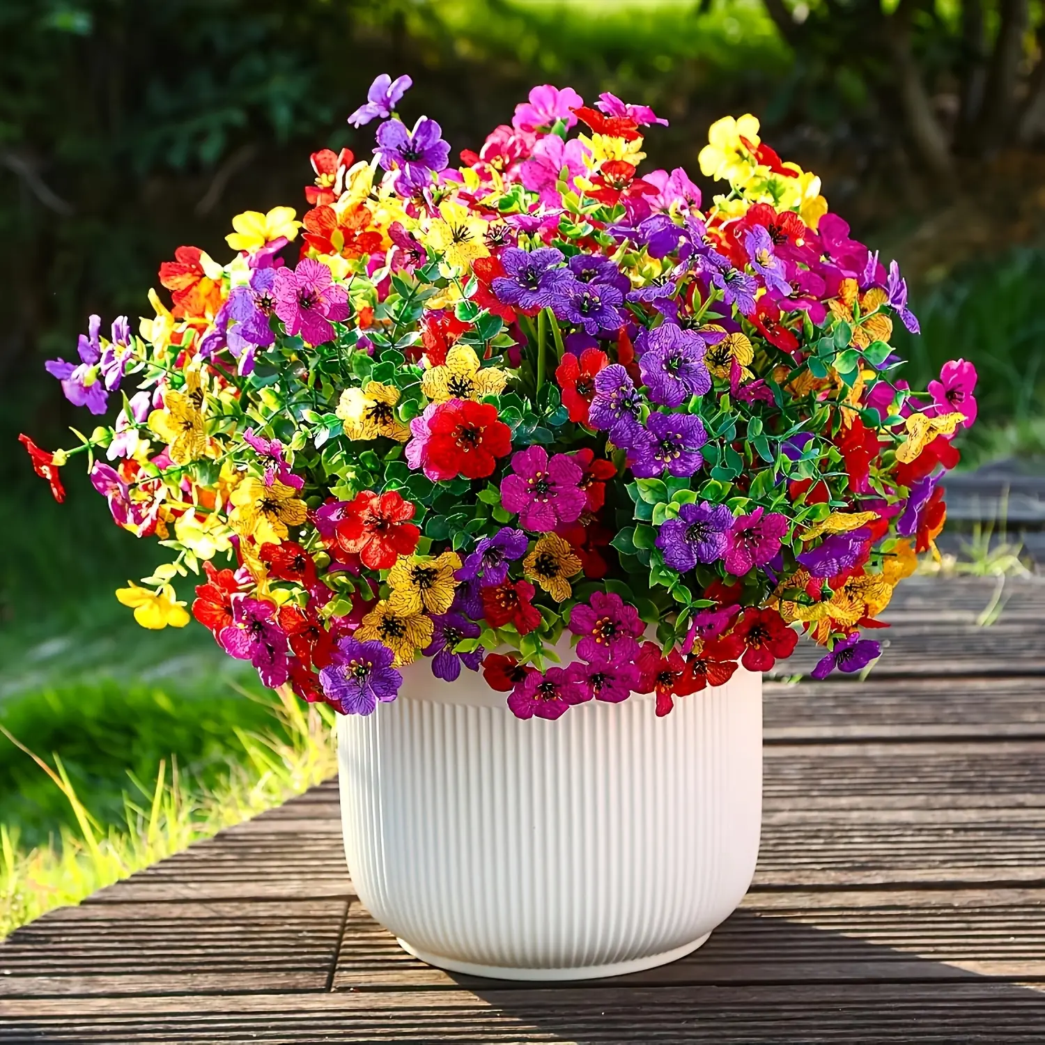 8pcs Decorative Artificial Flower Arrangement, Artificial Bouquet for Home Garden Porch Window Box Decor, Indoor Outdoor Wedding Farmhouse Fake Flowers