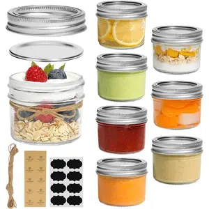 Mini Mason Jars 4oz - 8 Pack, Regular Mouth Mason Jar with Lids and Seal Bands, Small Glass Canning Jar for Spice, Jam, Honey, Jelly, Dessert, Shower Wedding Favors, DIY Candles Decor