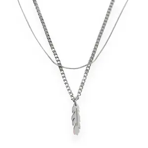 Double Layer Feather Pendant Necklace for Men Women Streetwear Unisex Style