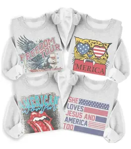 Women's Vintage USA Cotton Sweatshirt, Rock 'n' Roll Classic Patriotic Pull On, All Seasons Casual Graphic Tees, American Eagle Merica Sublimation Soft Long Sleeves Pullover - KitchenEra