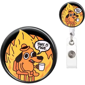 Badge Reel, Funny Badge Holder, Cute Badge Clip for Nurse, This is Fine  Retractable ID Badge Clips, Office Name Badge Accessories,  Student Gifts