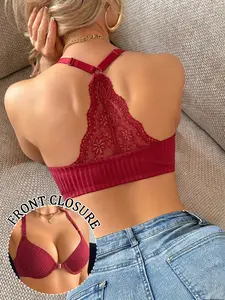 Luxurious Lace Backless Bra, Sexy Push-Up Underwire Bra, Breathable Cotton Cup, Side Control, Perfect for Party Wear