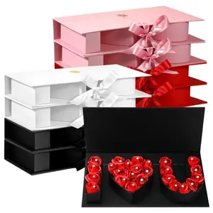 Mother's Day Flower Gift Box, Themed Gift Box, LOVE Letter Flip Cover Box, Solid Color Rectangular Cardboard Packaging Box, Bow Romantic Surprise Box, Empty Gift Box for Mom, Her, Valentine's Day, Holiday Floral Packaging Box, Flowers Not Included, 1pc