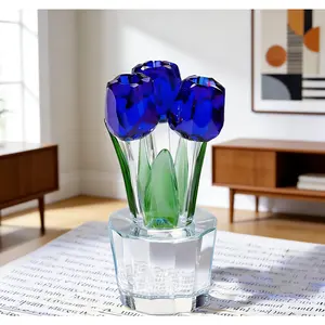 Tulip Crystal Creative Craft Ornaments, Minimalist Home Living Room And Office Desktop Floral Decorations, Birthday Gifts, Garland Day Gifts