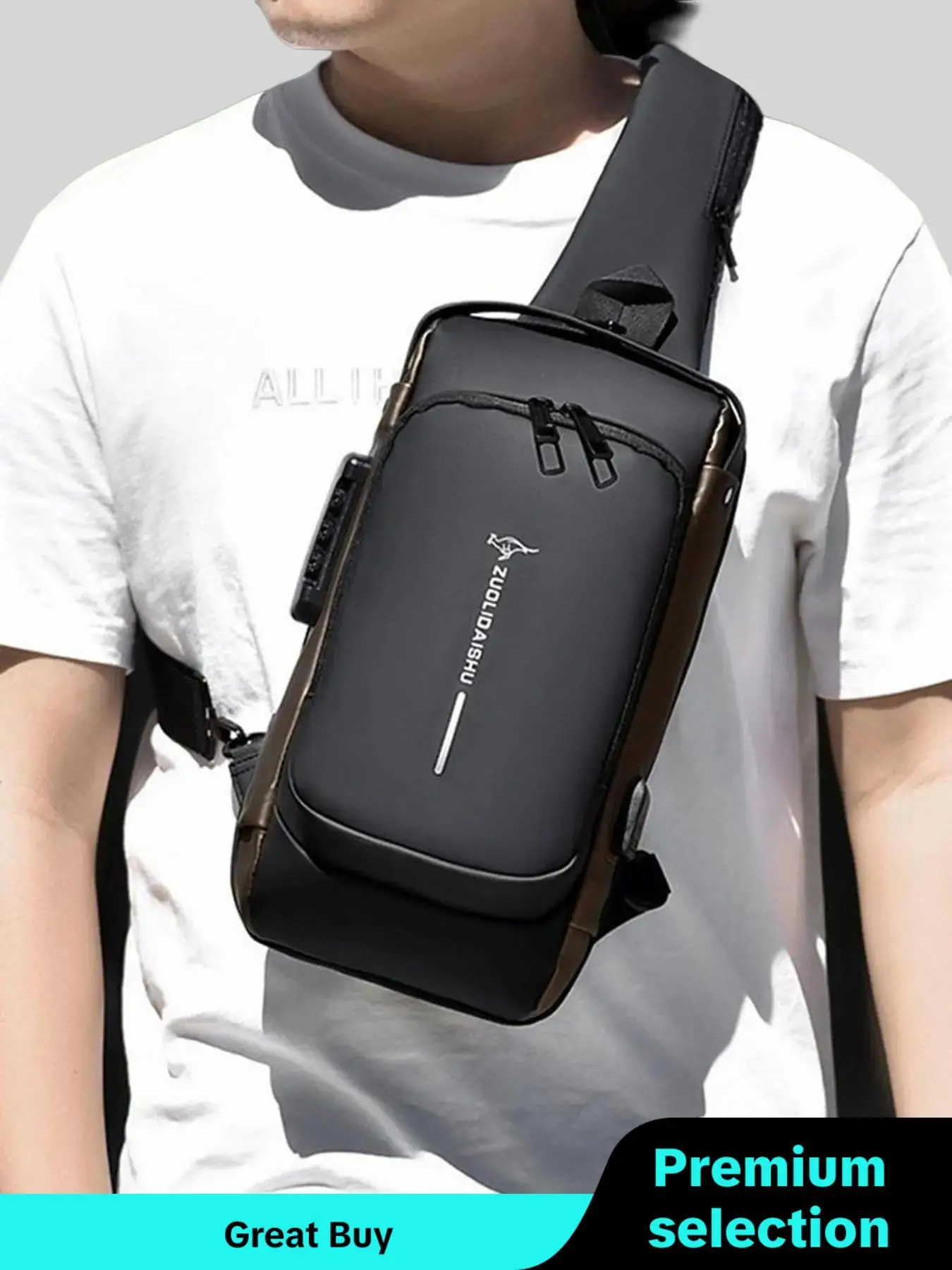 Letter Pattern Zipper Pu Sling Bag with Password Lock for Summer 2024, Waterproof Travel Business Chest Bag, Male Simple All-match Crossbody Bag As Gi