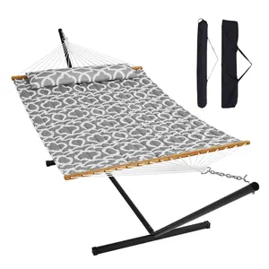VEVOR Two Person Hammock with Stand Included Heavy Duty 480lb Capacity, Double Hammock with 12 FT Steel Stand and Portable Carrying Bag and Pillow, Freestanding Hammock for Outdoor Patio Yard Beach