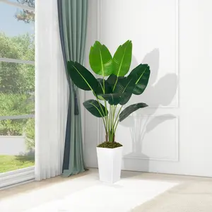 Bird Of Paradise Tree, Artificial Imitation Of Real Fake Plants, 10 Leaves With White Square Flower Pot, Home And Office Decoration