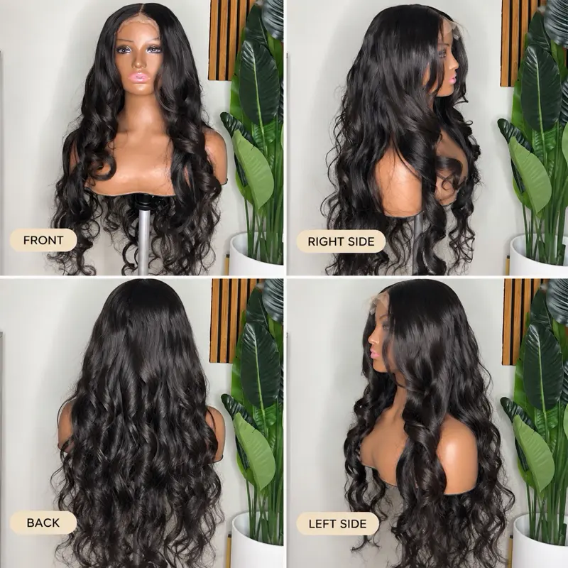 ADISA Beauty Custom Human Hair Wig – Long Black Wavy Lace Closure Wig