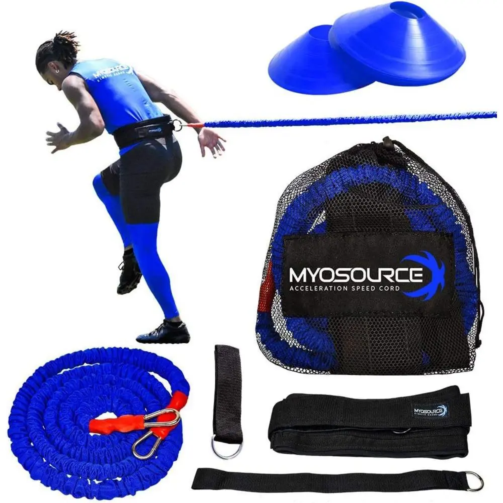 Bungee Resistance Speed Training Kit for Multi-Sport Athletes, with 360 D-Ring for Agility and Power Training, 2 Ways to Train, Develop Strength, Boost Vertical Jump Height, Includes 3 Belt Sizes, 8 Cones