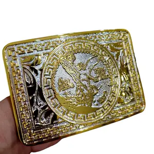 Centenario Belt Buckle Faux Mexican Peso Design gold tone  with Central Emblem, Rectangular Style, and Decorative Elements, Unisex, Metal, 4.5 x 3.5 Inches
