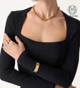 OGL Angular Square Neck Side Ruched Brami  Womenswear Long Sleeve cute tops women valentine's day outfit SpringStatements