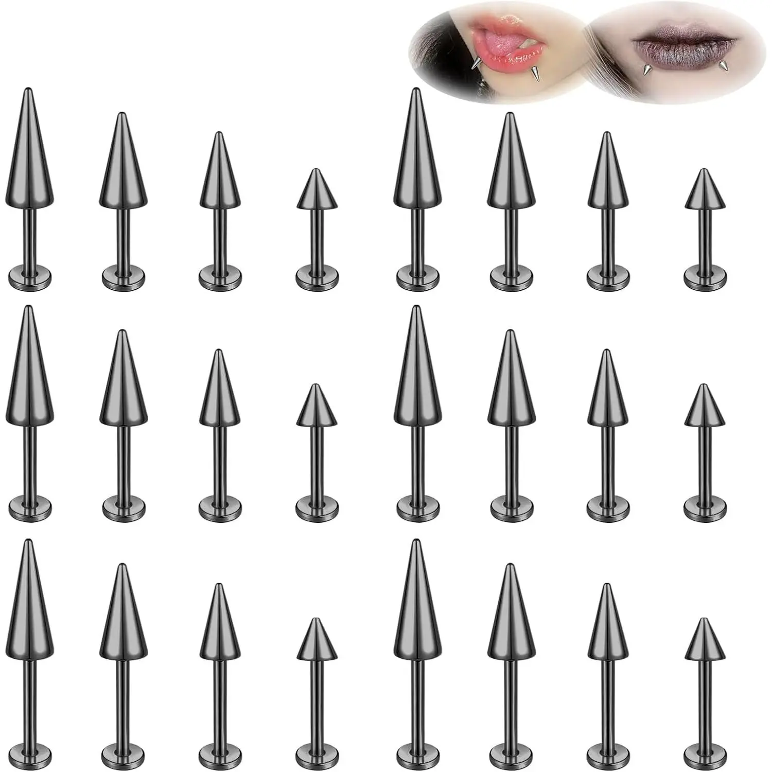 20G Spike Nose Rings Studs, 18G Stainless Steel Spike Stud Earrings, 16G Septum Lip Rings Cartilage Tragus Helix Piercing for Women Men