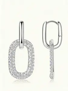 Shining 2.16ct moissanite double ring earrings, S925 silver earrings, elegant paper clip design, suitable for daily wear, surprise gift jewelry