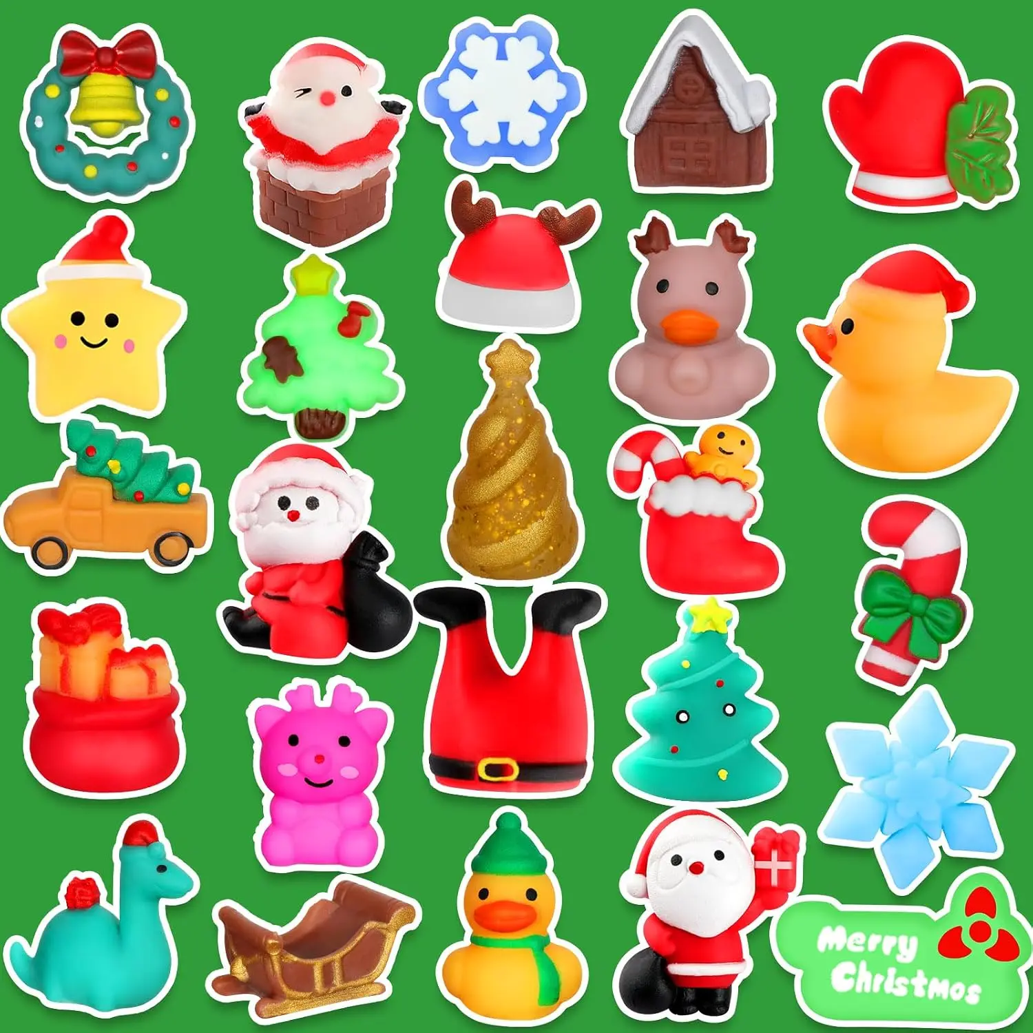 25PCS Christmas Squishy Toys, Christmas Fidget Toys & Stress Relief Squishies, Bulk Stocking Stuffers, Party Favors, Goodie Bag Fillers, Classroom Prizes & Gifts