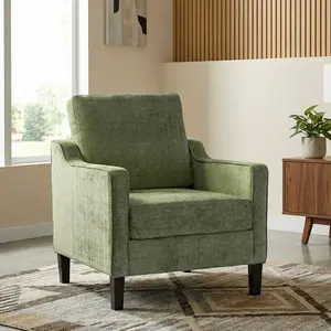 Arlopu Mid-Century Accent Chair, Modern Upholstered Chenille Armchair & Padded Reading Chair, Removable Cover & Wood Legs Living Room Chair, Single Sofa for Bedroom/Office/Apartment