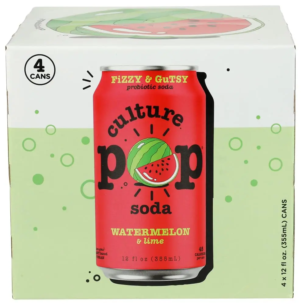 Culture Pop Watermelon, Lime & Rosemary Flavored Sparkling Soda, 4-Pack, 12 fl oz