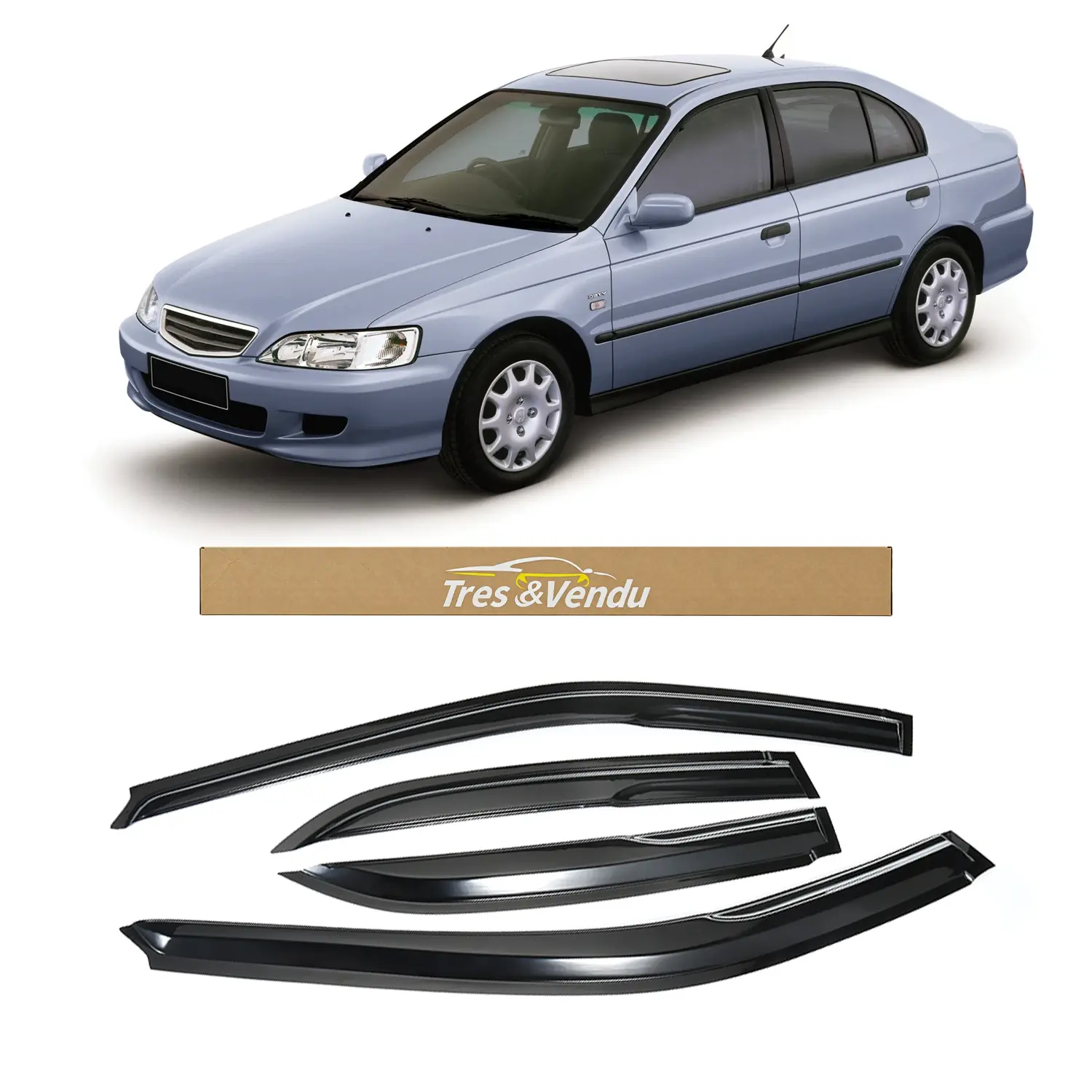 Tresvendu-For Honda Accord 4 Door Sedan 1998-2002，4X Out-Channel Window Visors,with Water Channels，Tape-on,Smoke# Rain guard# Rainproof#Sun Shade#UV Protection# Easy-Install # Vent Shades# Car Windshield# Car Weather Shields# Wind Deflector