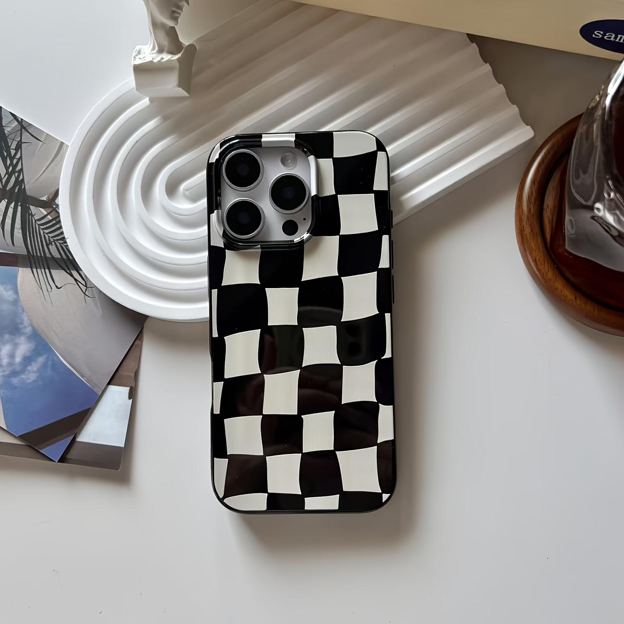 Phone Case - A Black And White Checkered Large Hole Jelly Phone Case, a Must-Have for Fashion Trends. Easy Spring And Summer Phone Case Suitable for Models 16/16Plus/16Pro/16Promax/15/15Plus/15Promax/14/14Plus/14Pro/14Promax, 13/13Pro/13Promax
